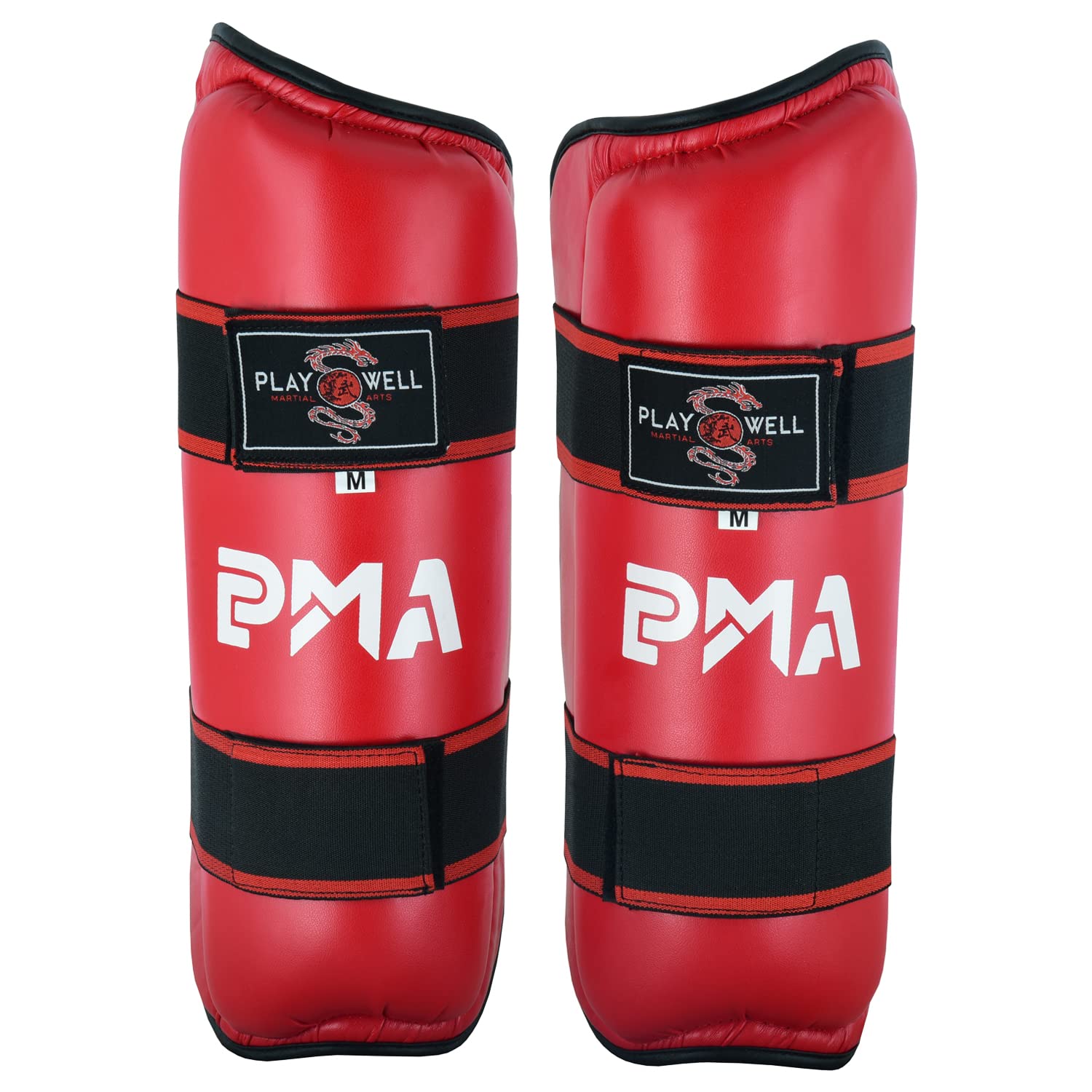 Elite Semi Contact Kickboxing (Karate, Kung Fu, TKD) Shin pads Protectors - Red (Medium)