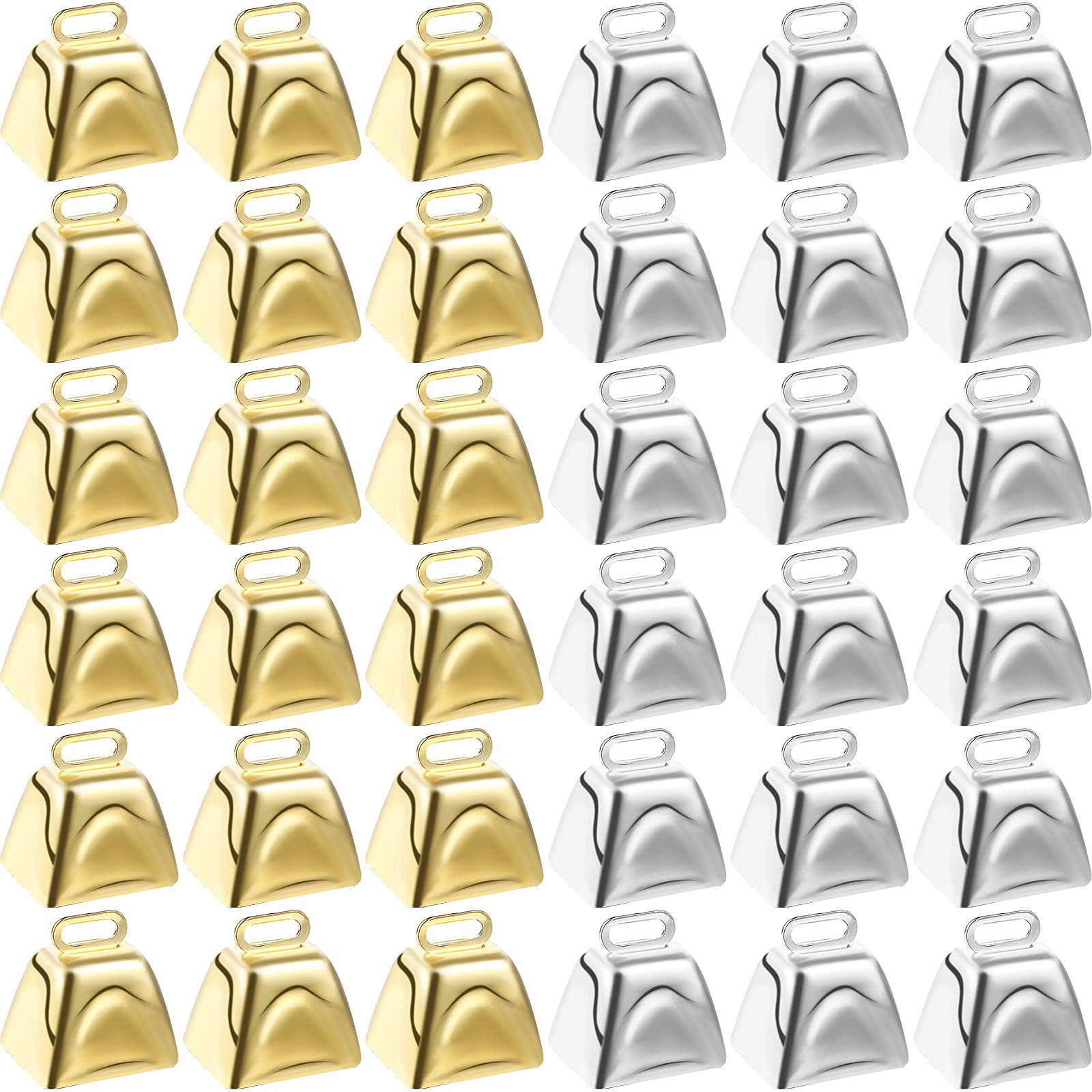 Photo 1 of Mini Cow Bells for Crafts Christmas Small Cowbells with Hooks Decoration for Birthday Wedding Party Christmas Dog Cat Decor,Gold and Silver