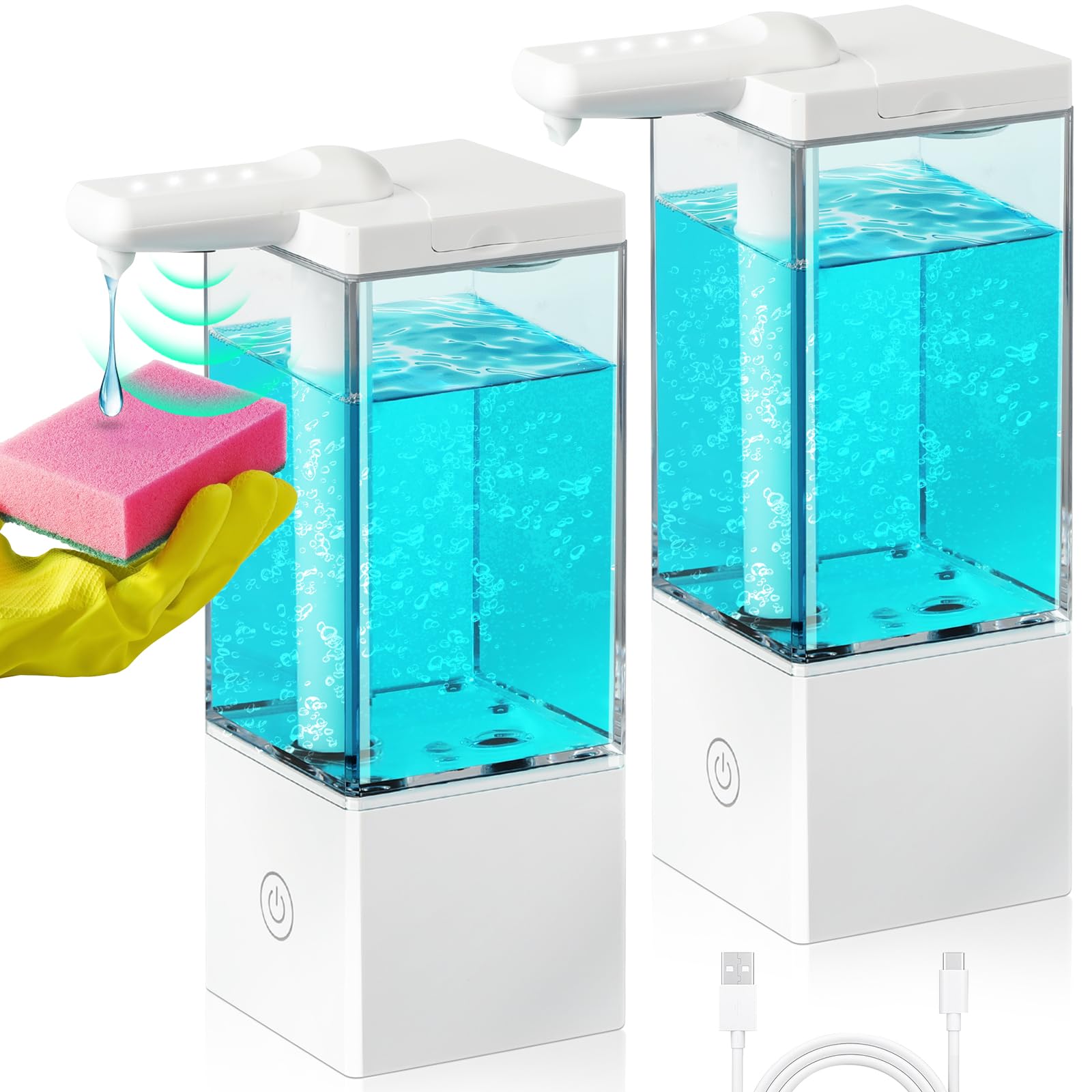 Photo 1 of 2 Pack Automatic Soap Dispenser Touchless, 16.5oz Rechargeable Liquid Hand Soap Dispenser for Kitchen Sink, Bathroom, Laundry Detergent Dispenser with 3 Adjustable Levels, Non-Slip Base