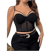 OYOANGLE Women's Plus Size Mesh Corset Crop Tops Spaghetti Strap Cut Out Fitted Camisole Party Clubwear