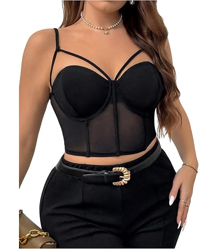 ELLACCI Women's Sexy Cut Cross Strappy Gothic Bustier Tops Caged