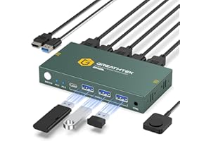 GREATHTEK HDMI KVM Switch 1 Monitor 2 Computers 4K@60Hz, 2 Port KVM Switch with 4 USB 3.0 Ports (3 USB-A + 1 USB-C), 2 PCs Sh