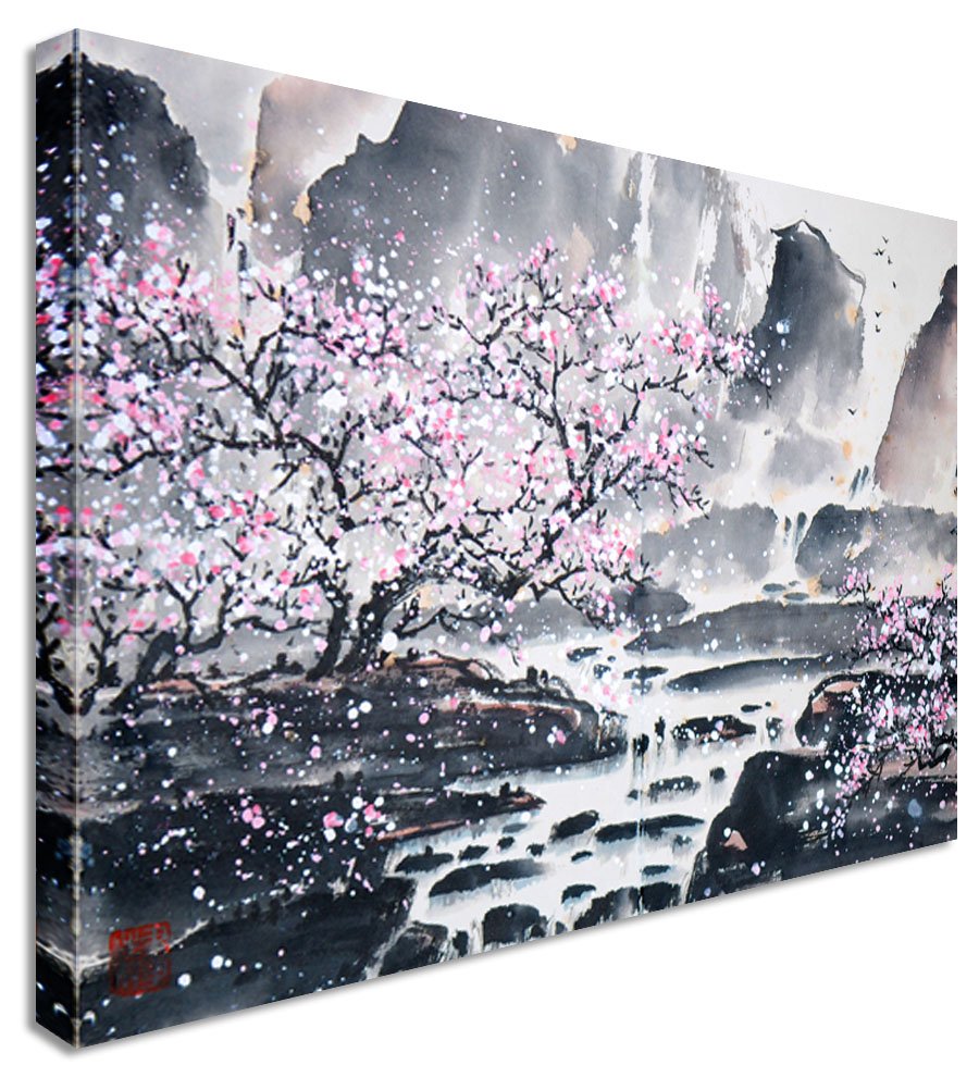 Large Abstract Japanese Painting Cherry Blossom Canvas Wall Art