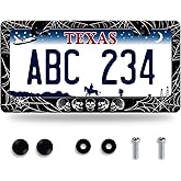 Skull Web License Plate Frame Personalise Skulls License Plate Frames Stainless Steel Accessories Cars Decor with 2 Holes and Screws Fits Standard US CA Vehicles Size 12.2 x 6 Inches