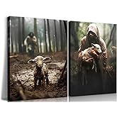 2Pcs Framed Jesus and Lamb Canvas Wall Art Jesus Save Lost Lamb Posters Prints Vintage Christian Pictures Wall Decor For Bedroom Modern Religion Paintings Decorative Art(12x16in Framed)