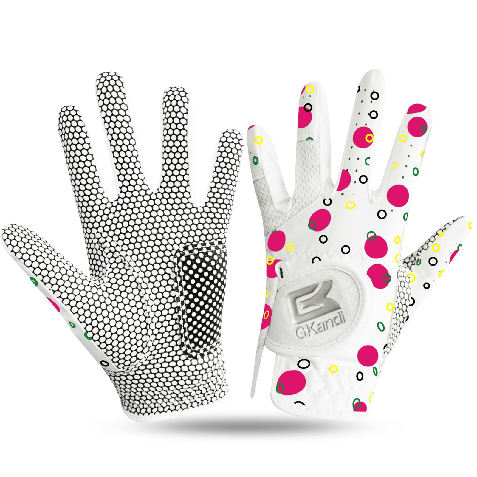 AXKAL Golf Gloves Kids Left Right Handed Golfer Microfiber All Weather Grip Non-Slip Pair, Junior Golf Glove Soft Comfortable Breathable Fashion Color Design (Pink, S, Ambidextrous)
