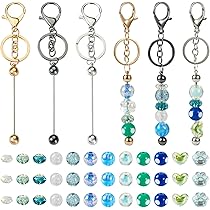 142 Pcs Beadable Keychain Making Kit - DIY Craft Supplies With Keychain Blanks, Bubblegum Beads & Spacers