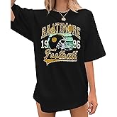 Football Shirts for Women Vintage Team Fan Tshirt Game Day Shirt Oversized Football Season Short Sleeve Tops