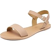 DREAM PAIRS Women's Ankle Strap Flat Sandals Open Toes One Band Buckle Summer Dressy Sandals