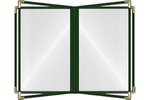 ACI SUPER POWER Goodsmart Restaurant Menu Covers – 25 Pack Green 8-View Booklet 8.5" x 14", Side-Loading Vinyl & Plastic Menu Holders, Clear Menu Sleeves, Leather-Style Café Covers with Gold Corners