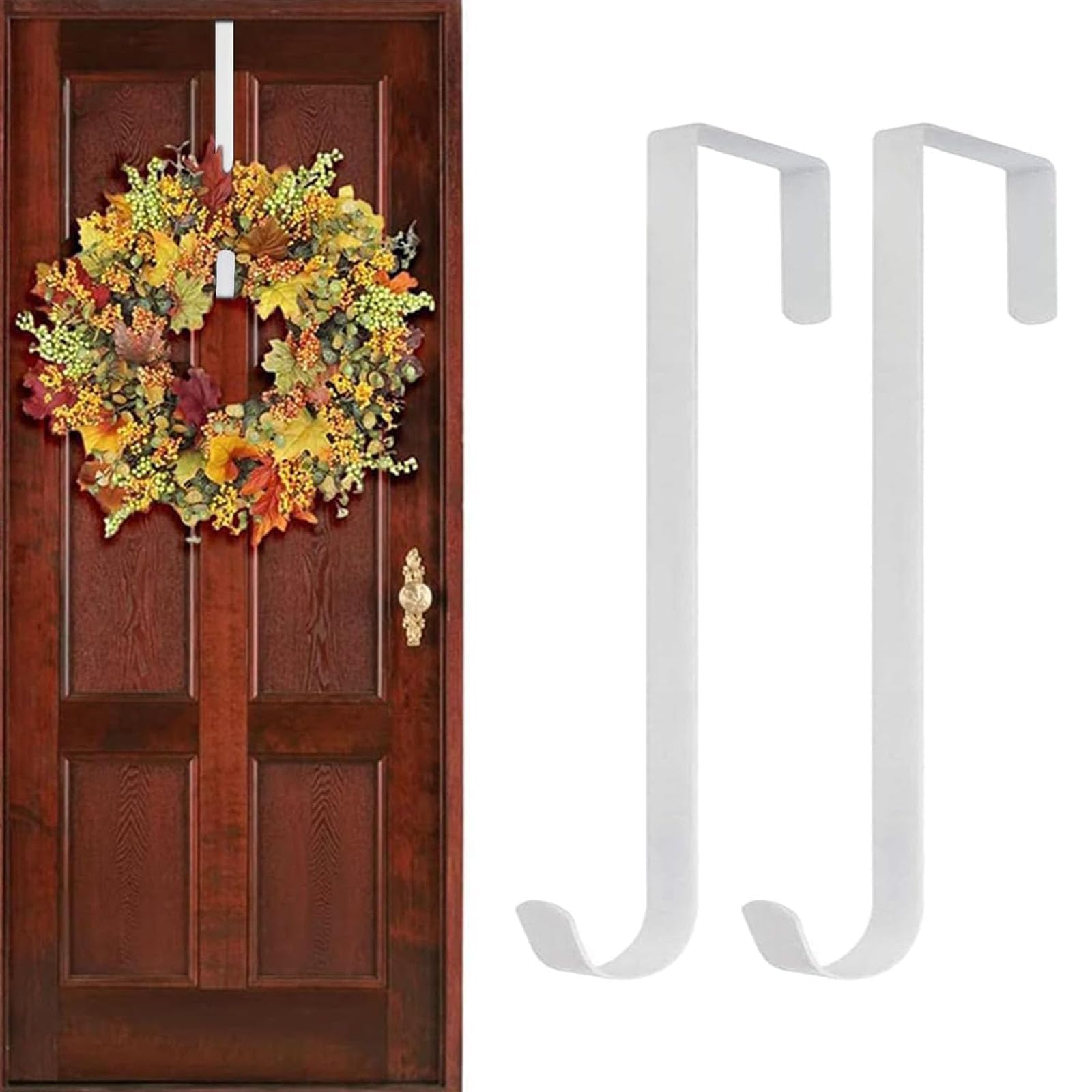 SKJAXF 2 Pcs Wreath Hanger for Front Door, 12 Inches Metal White Christmas Wreath Door Hanger 90s Christmas Decorations for Christmas Home Office Wall Wedding Wreaths or Decorations (2 Pack-White)
