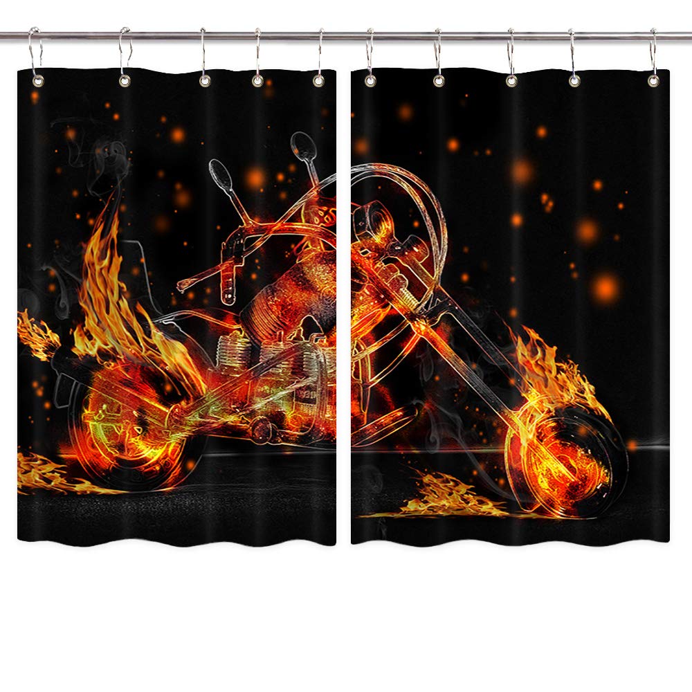 Amazon Com Nymb Motorcycle Kitchen Window Curtain Sets Burning
