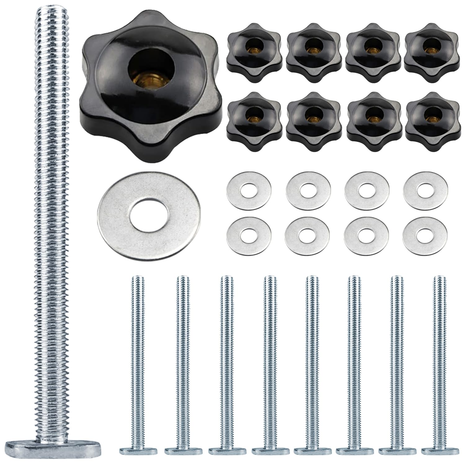 24 Pcs T Track Bolts And Plastic Hand Nuts Kit,M8 t Slot Bolts,T Track Clamp Accessories For Woodworking Tool Slot Fastener And Fixtures (T)