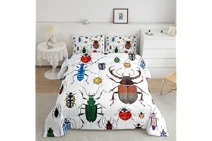 Feelyou Kids Bug Comforter Toddler Boys Flying Bugs Pattern Comforter Set for Girls Children Colorful Beetle Collection Decor