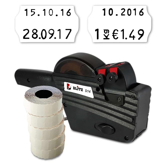 Preisauszeichner Set: Datumsauszeichner Blitz S14 für 26x16 inkl. 6.000 HUTNER Preisetiketten weiss permanent | etikettieren 