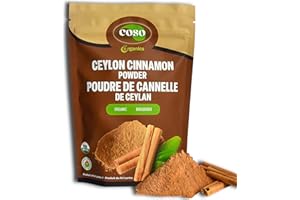 COSO Organics - Certified Organic Ceylon Cinnamon Powder 8 oz, Raw, Vegan, Gluten free and Packed with Antioxidants. 226g Tru