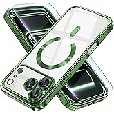 Misea Magnetic for iPhone 17 Pro Case Compatible with MagSafe [Never Yellowing] [Military Grade Drop Protection] Full Camera Lens Protector Plating Soft Clear Phone Case for Women, Green
