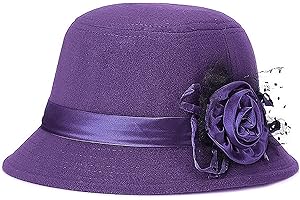 Glamorstar Vintage Felt Cloche Hat Winter Floral Fedora Bucket Hat Bowler Hats