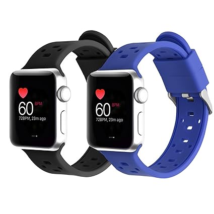 Rockvee Band Compatible for Apple Watch 38mm 42mm Women Men, Silicone Breathable Replacement Band for iWatch Series 3, Series 2, Series 1