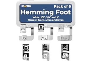 KRAFTEX Rolled Hem Presser Foot [6 Sizes] Wide Rolled Hem Foot Set & Narrow Foot Hemmer Set For Brother, Singer & Janome Low Shank Sewing Machines. Hemming Pressure Feet With Distinctive Wide and Narrow Sizes