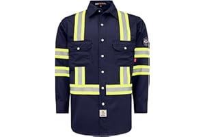 BOCOMAL FR Shirts High Visibility/Hi Vis Flame Resistant/Fire Retardant Shirt 7.5oz Men's Reflective Shirts