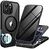 BERFY for iPhone 16 Pro Max Case, Compatible with MagSafe, Built-in Privacy Screen Protector and Camera Protection, Anti-Spy Full Body Shockproof Clear Phone Case for 16 Pro Max 6.9", Black