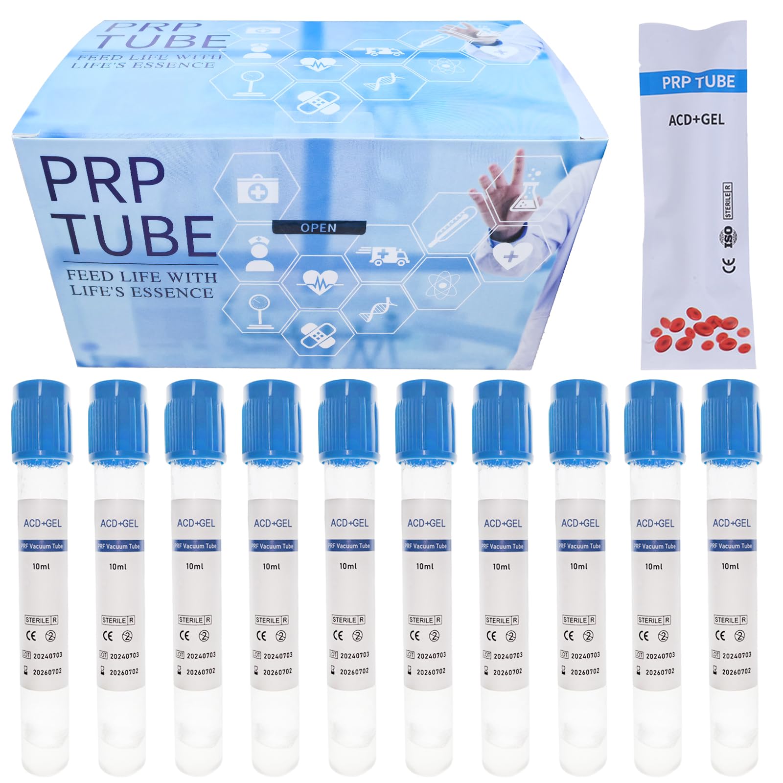 Photo 1 of 10ml PRP Tubes for PRP System, ACD Solution A and Gel Glass Tube for Veterinary Pet Lab PRP Separation (10 Pack)