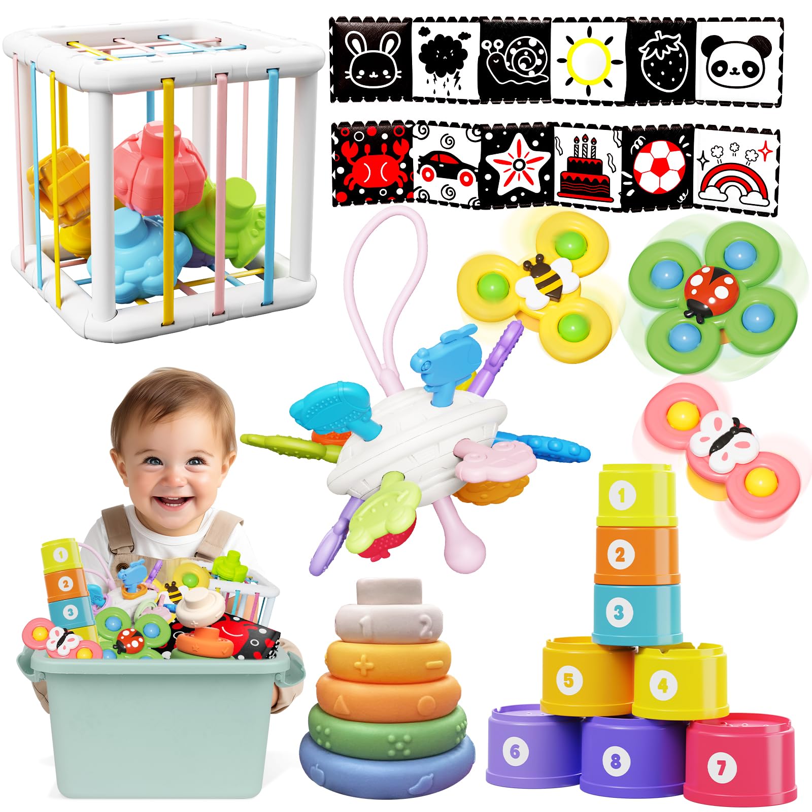 Photo 1 of FLLOBE Montessori Toy for Babies 6-12 Months, Baby Toys 6+ 12 Months, Montessori Toy for 1+ Year Old, Infant Toys 6-12 Months, 6 in 1 Baby Girl Boy Gifts