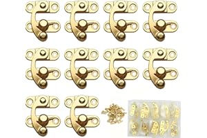 Youmeizer 10 Pieces Antique Vintage Lock Latch Hook Hasp Horn Lock with 40 Screws Jewelry Box Hardware Thickened Horn Lock Clasp Arm Latch Size 27 x 25 x 8mm (Golden/Left Latch Hook Hasp)