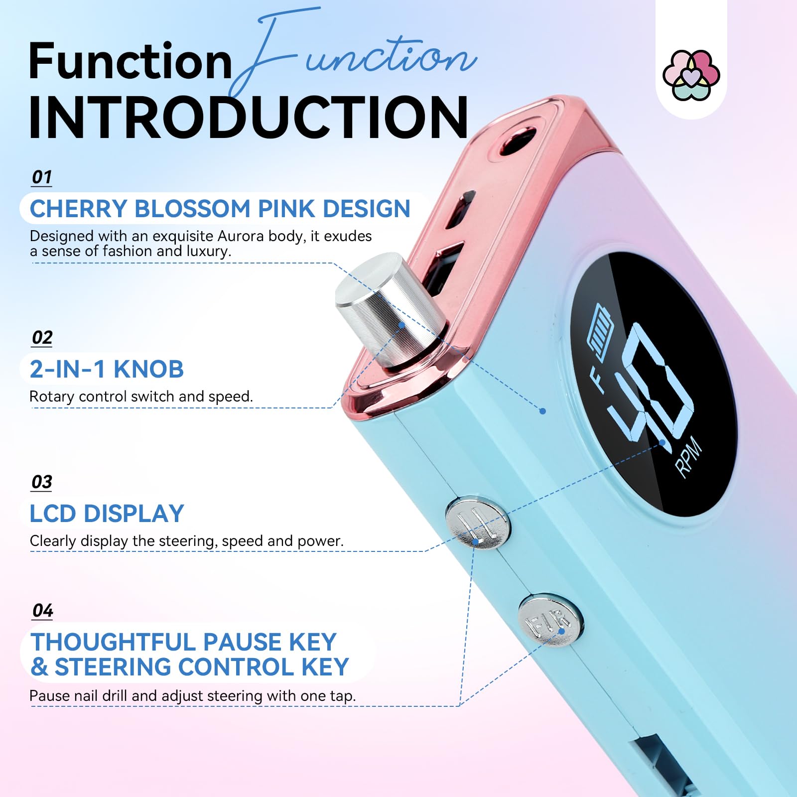 SAVILAND Nail Drill Professional: 40000RPM Electric Nail File 2024 Macaron Gradient Pink Nail Drill Machine for Faster Removel Acrylic Nail Salon at Home Use Manicure Pedicure Manicurist Good Choice - Image 5