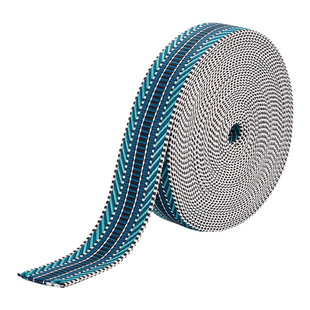 OLYCRAFT 9.1m Turquoise Jacquard Polyester Webbing 38mm Webbing Polyester Canvas Stripe Pattern Nylon Webbing Flat Webbing Strap for Backpacks Handbag Garment Belt Accessories