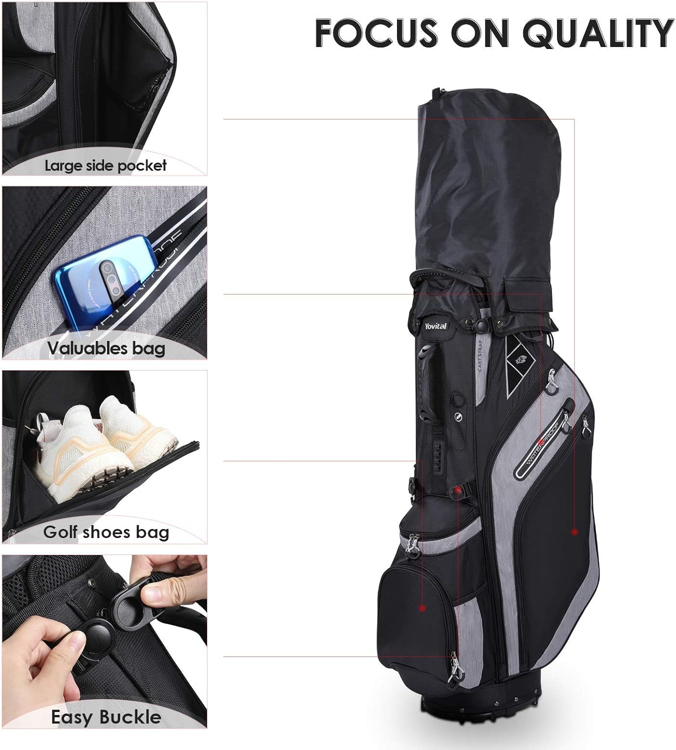 Golf Stand Bag 14 Way Top Dividers Ergonomic with Stand 8 Pockets, Dual Strap, Rain Hood : Sports & Outdoors
