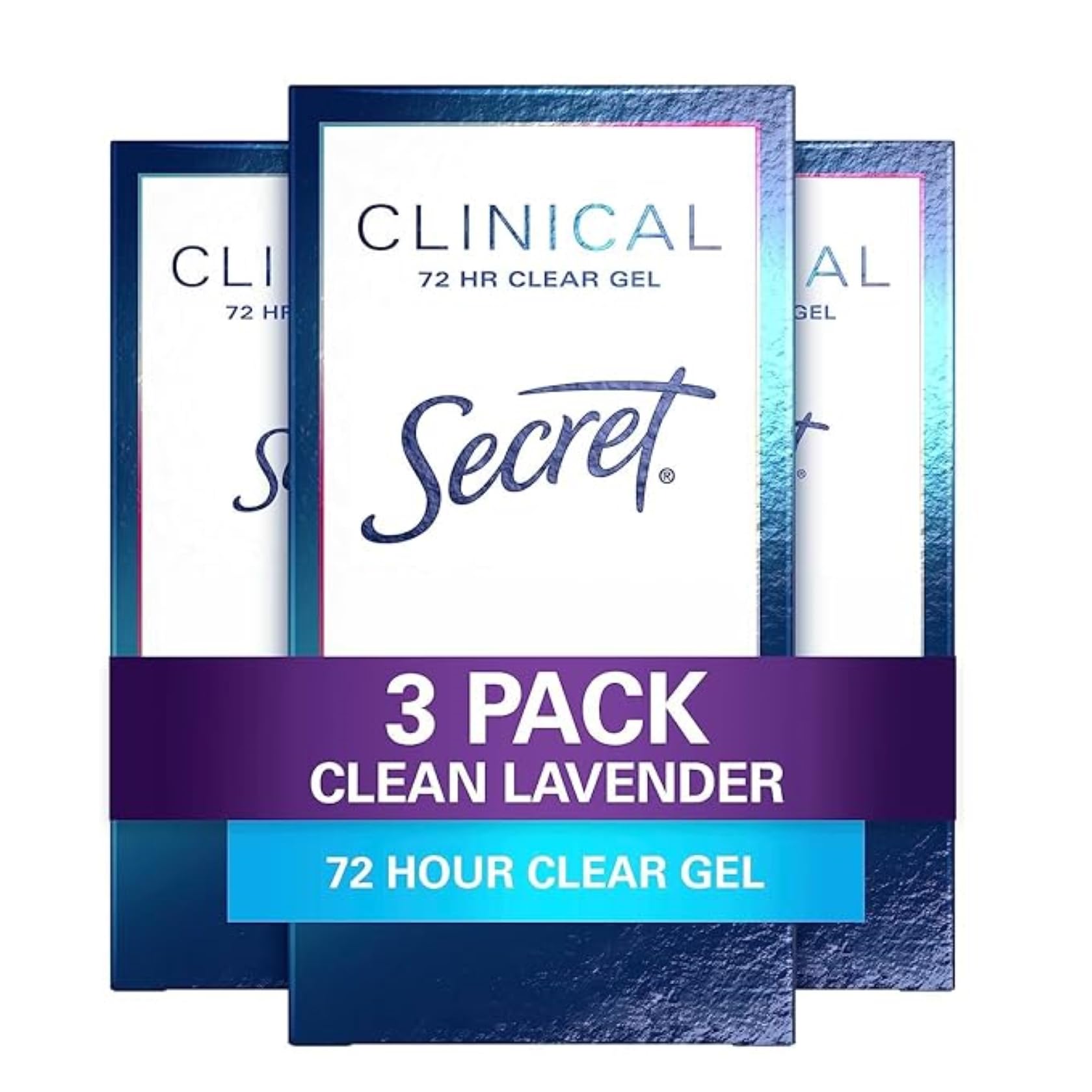 Photo 1 of Secret Clinical Strength Antiperspirant Deodorant for Women, 3X Stress Protection, 72hr Sweat & Odor Protection, PH Balancing Minerals, Clear Gel, Clean Lavender Scent, 1.6 oz (Pack of 3)
