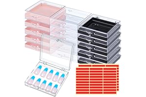 Landhoow 15 Pcs Press On Nail Boxes Nail Display Case with 30 Adhesive Tape, Artificial Press On Nail Container, Acrylic Storage Organizer(Clear, Black, Pink)
