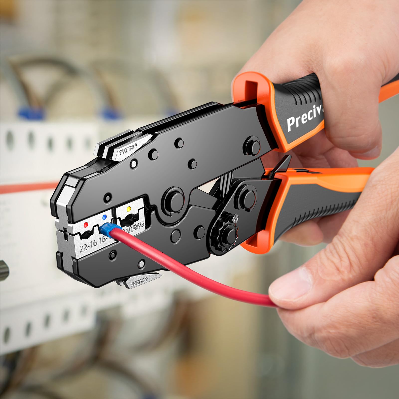 Crimpzange Set Wechselbacken, Preciva 6-teiliges Crimpwerkzeug Set mit Schnellwechselbacken für Aderendhülsen, Kabelschuhe, Schrumpfverbinder, Flachstecker, Solarstecker 7