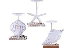 NAUTIMALL Nautical Tealight Candle Holder, Seashell Stand, Sea-Themed Tabletop Display for Wedding, Beach Wedding Decorations, Coastal Cottage Decor, Set of 3