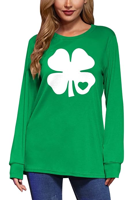 St Patricks Day Women Clover Four Leaf Green Sweatshirt with Stripe Long  Sleeve Casual Irish Tops S at Amazon Women's Clothing store