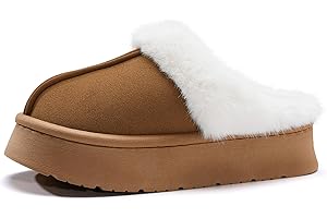 GETOEU Slippers for Women Fuzzy Memory Foam House Slippers Platform Slip-Resistant Winter House Shoes Indoor and Outdoor
