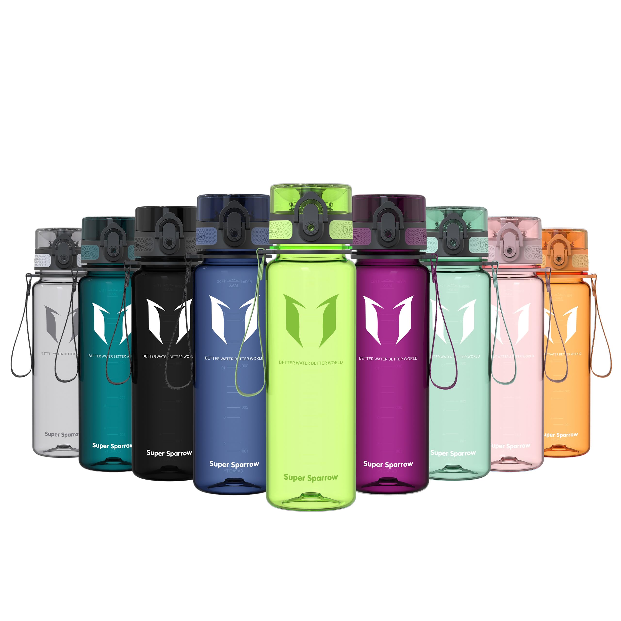 Super Sparrow Sports Water Bottle - 500ml - Non-Toxic BPA Free & Eco-Friendly Tritan Co-Polyester Plastic - For Running, Gym, Yoga, Outdoors and Camping