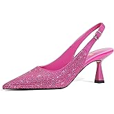 LOCERICH Women's Kitten Heels Slingback Low Heel Dress Shoes Closed Toe Pumps Rhinestone Pointed Toe Sparkly Sling Back Bridal Wedding Party