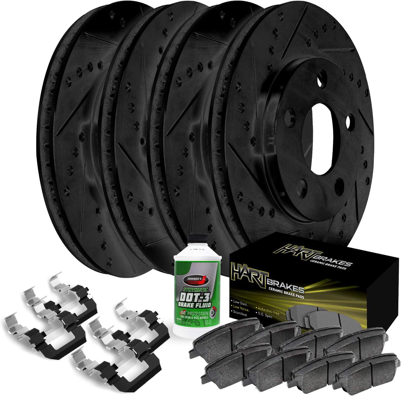 Fit 2011-2015 Honda CR-Z Black Hart Full Kit Brake Rotors Kit+Ceramic Brake Pads