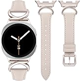 Minyee Leather Band Compatible with Samsung Galaxy Watch 8 40mm 44mm/ 8 Classic 46mm Bands, No Gap One-Click Slim Thin Dressy Leather Strap with C-Shape Metal Buckle Women, NOT for Other Models
