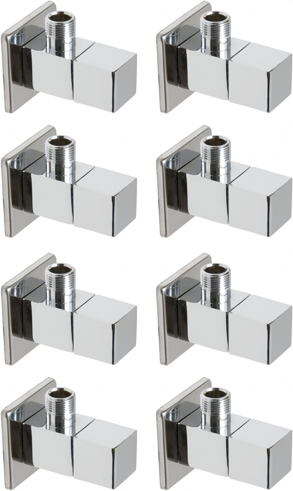DRIZZLE Brass Square Angle Valve Stop Cock For Bathroom Taps, Geyser And Wash Basin Connection (Silver, Chrome Finish, 8-Pieces)