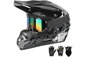 SPARK DOT Certified Youth Motocross Helmet Kids Dirt Bike Helmets - Full Face, Lightweight & Breathable for Off-Road E-Bike BMX MX ATV (with Gloves Goggles Mask) 4Pcs Set