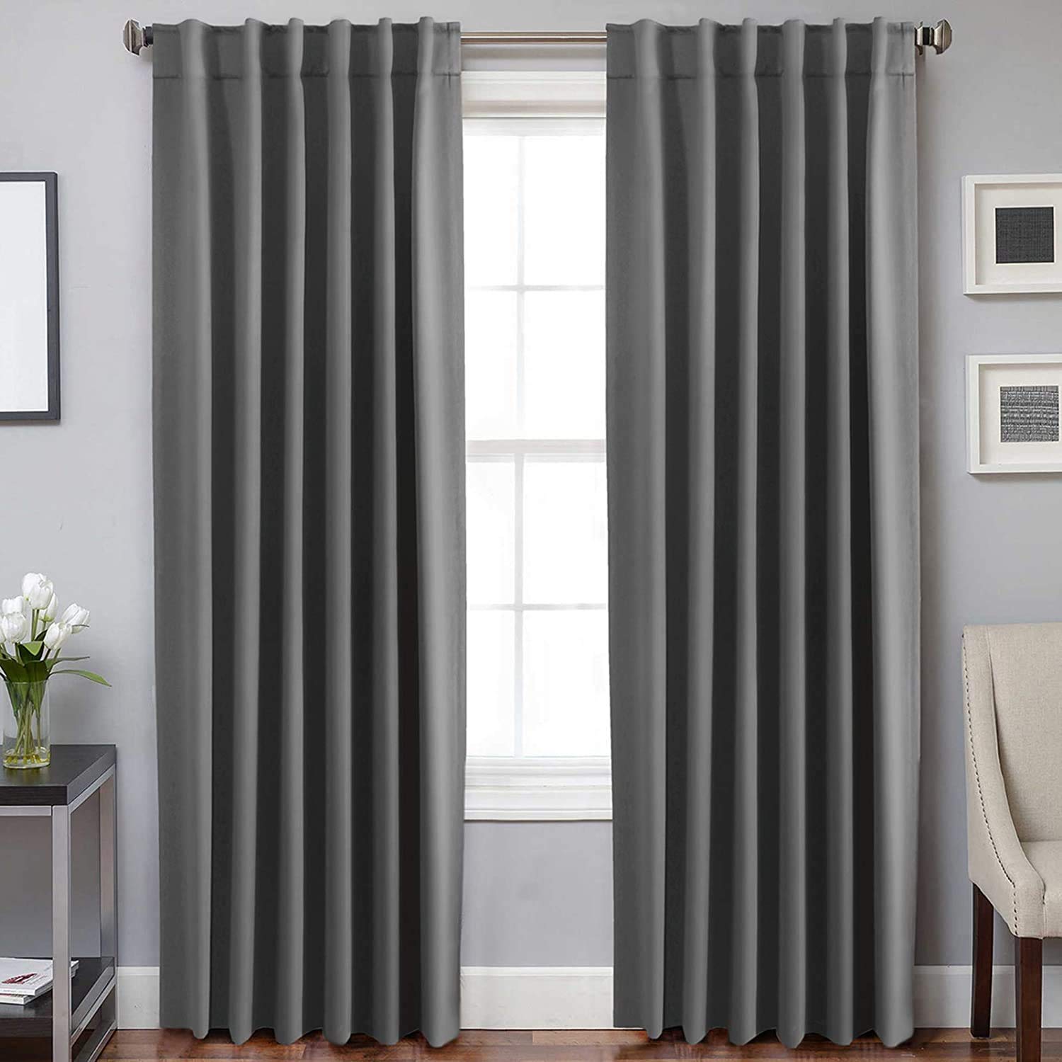Photo 1 of H.VERSAILTEX Blackout Curtains Thermal Insulated Window Treatment Panels Room Darkening Blackout Drapes for Living Room Back Tab/Rod Pocket Bedroom Draperies, 52 x 84 Inch, Bluish Gray, 2 Panels
