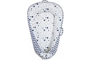 AILA+AIDEN Aila + Aiden Baby Lounger | Organic Cotton Infant Lounger| Reversible, Adjustable & Portable Floor Lounger | Soft, Breathable, Washable Cover - Star Collection (Blue)