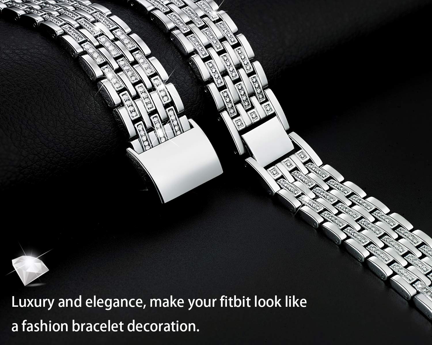 Kaleidoc Bands Compatible Fitbit Charge 2 - Metal Replacement Wristband with Premium Rhinestone Crystals, Adjustable Classy Bracelet Strap Compatible Fitbit Charge 2 Bands