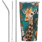 LYEMVHE Giraffe Tumbler with Lid and Straw 20oz Insulated Reusable Stainless Steel Travel Mug Double Wall Vacuum Coffee Cup for Hot Cold Drinks Leak-Proof Portable Cups for Women Men Gifts