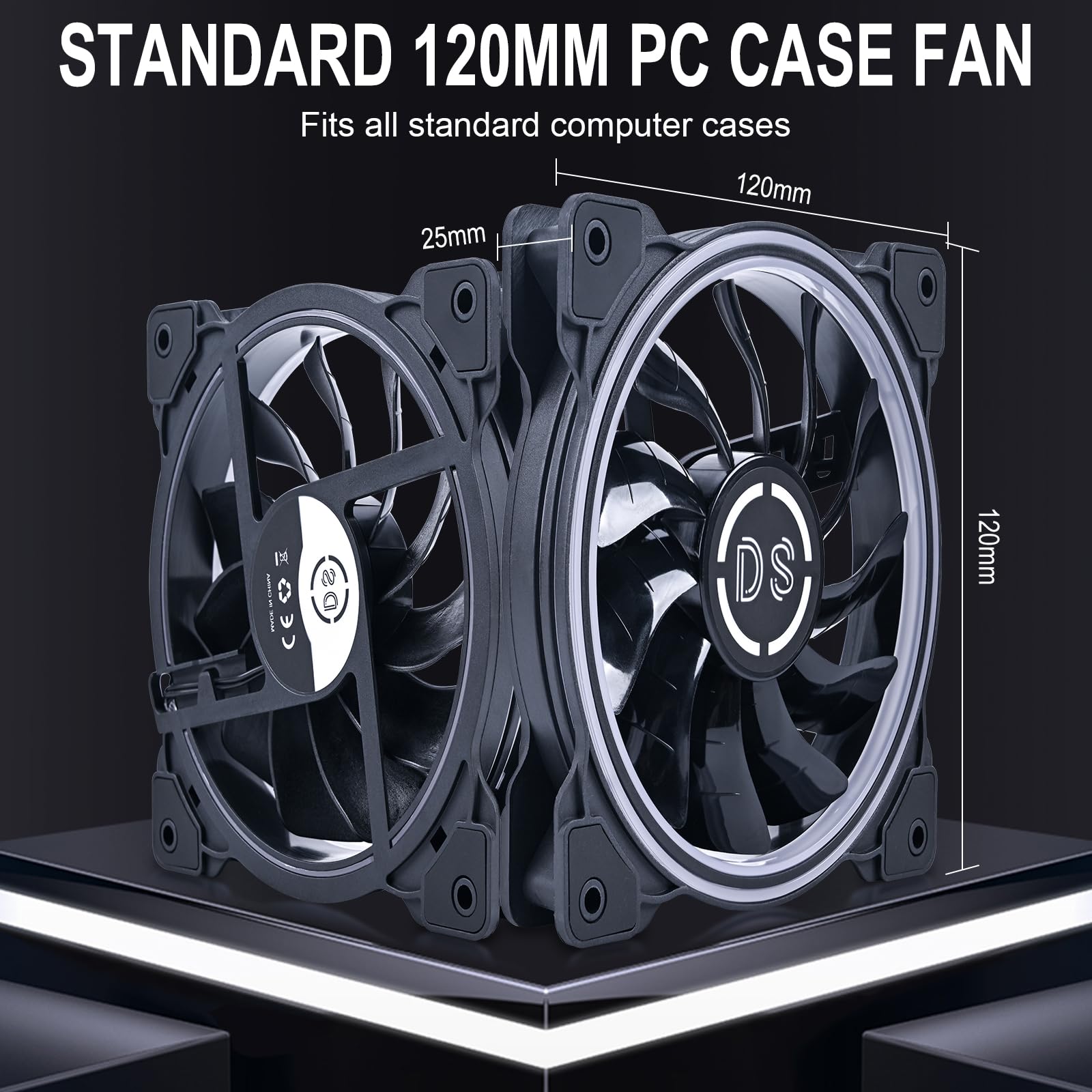 DS Wire Lighting Case Cooling Fan for Black PC Cases, 120MM LED Fans with 8th GEN Controller for Black Computer Case, CPU Coolers, Radiators System (6 Pack RGB Fans Kit, D Series)
