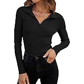 ZESICA Sweaters for Women 2026 Spring Long Sleeve V Neck Ribbed Knit Pullover Tops Casual Slim Fit Basic Tee Shirts